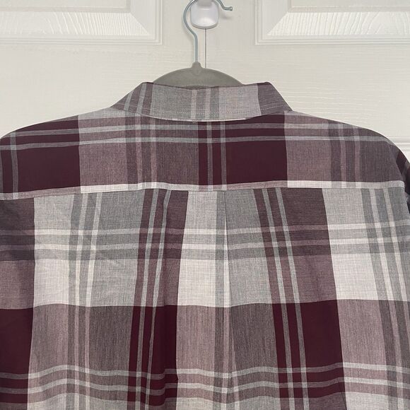 Men’s Van Heusen Burgundy and Gray Plaid Long Sleeve Button Down Shirt Size XL - Picture 7 of 12